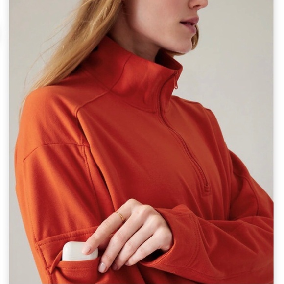 Athleta Lg Retroterry 1/4 Zip Sweatshirt Women’s Pumpkin Orange Athletic Boxy - Picture 11 of 11